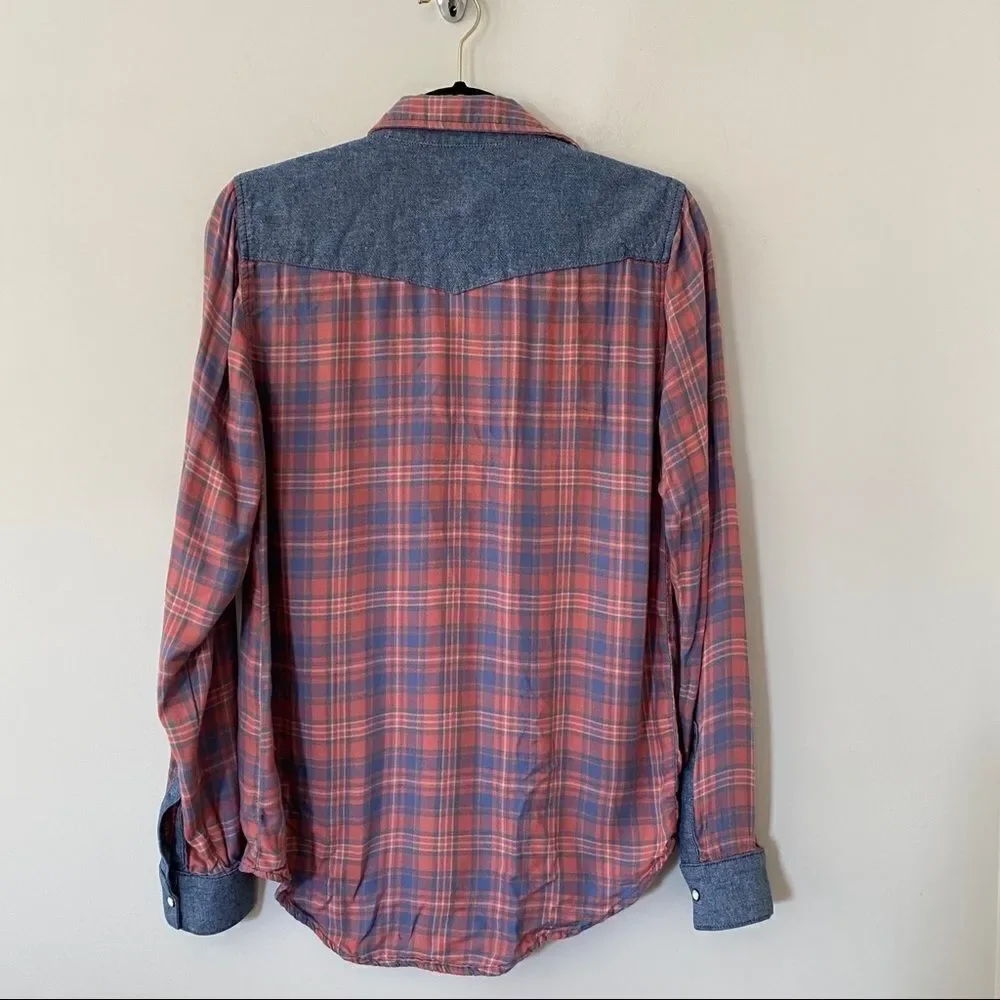 NSF Plaid Two Tone Pearl Button Down Shirt - Picture 2 of 9